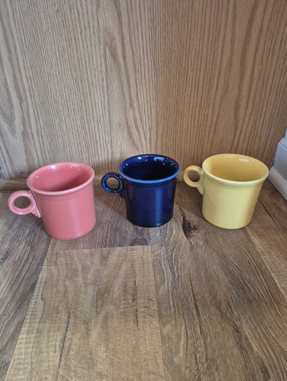 Vintage Fiesta Colorful Ceramic Coffee Mug Set - Pink, Blue, Yellow